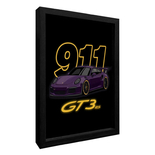 Framed Car Poster 911 GT3 Supercar Canvas Wall Art Vintage Car Posters for Men Boy's Bedroom Office Wall Decor(12”x16”)