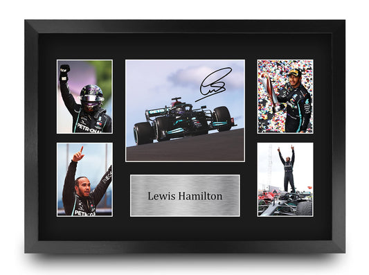 HWC Trading FR A3 Lewis Hamilton Cadeaux imprimés photo autographe signée pour les fans de Formule 1 - A3 Encadré