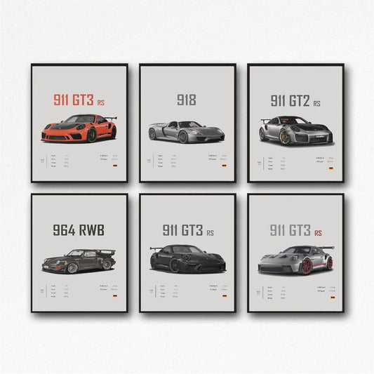 911 GT3RS Posters Racing Wall Art Vintage Posters For Men Art Prints 911 Coated Paper Cardstock Prints