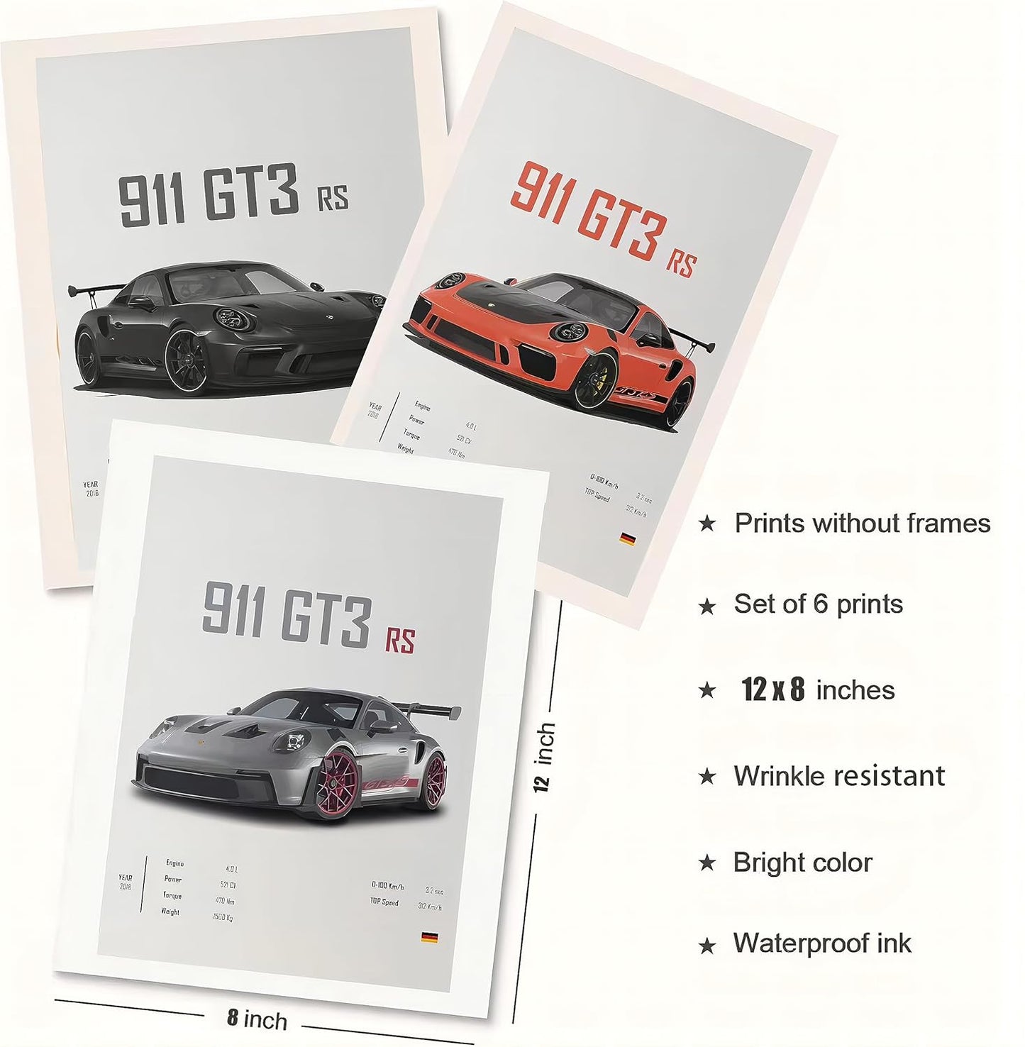 911 GT3RS Posters Racing Wall Art Vintage Posters For Men Art Prints 911 Coated Paper Cardstock Prints