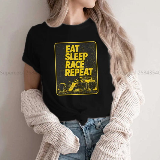 F1 Formulate 1 Racing Polyester TShirt for Women Eat Sleep Race Repeat Basic Casual Sweatshirts T Shirt