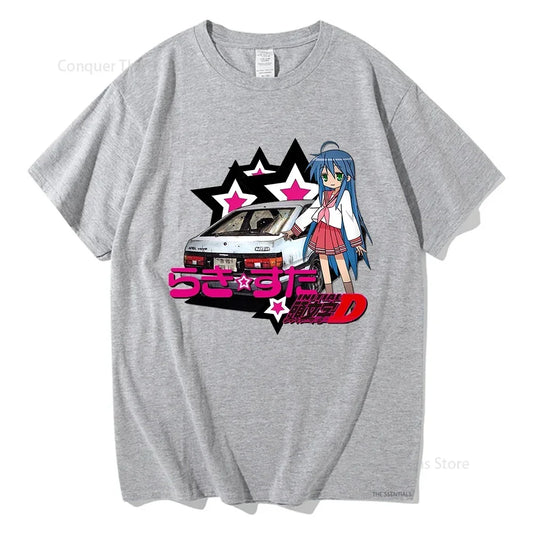 Anime Initial D AE86 Graphic Men‘s T-Shirt Cotton Men/women Vintage Car T shirt Manga Print Oversize Tops Summer Tee Shirt Tops